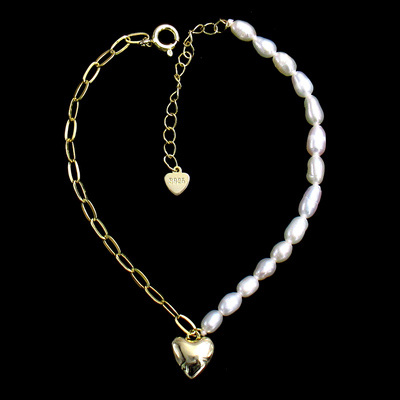 Silver Heart Shaped Pearl Bracelet