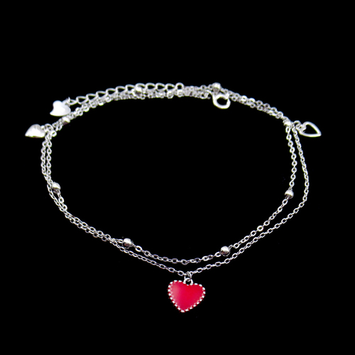 Silver Heart Shaped Enamel Anklet