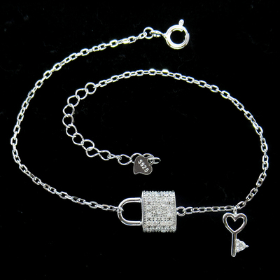 Silver Lock and Key Shaped Zircon Bracelet