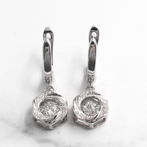 Silver Flower Shaped Zircon Huggies
