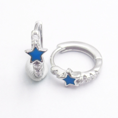 Silver Star Shaped Enamel Huggies