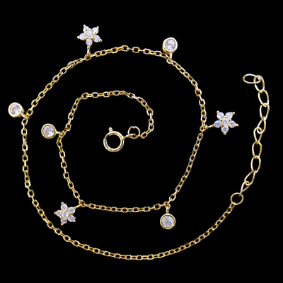 Silver Flower Shaped Zircon Anklet