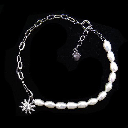 Silver Star Shaped Pearl Bracelet