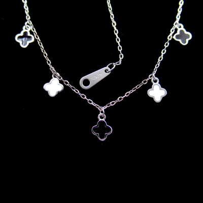 Silver Clover Enamel Necklace