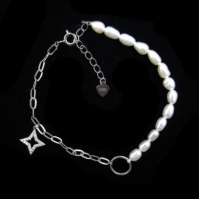 Silver Star Shaped Pearl Bracelet