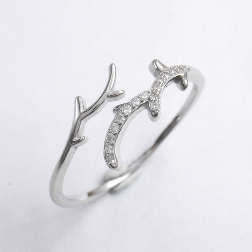 Sliver Coral Shaped Zircon Ring