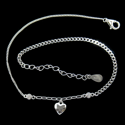 Silver Heart Shaped Zircon Anklet