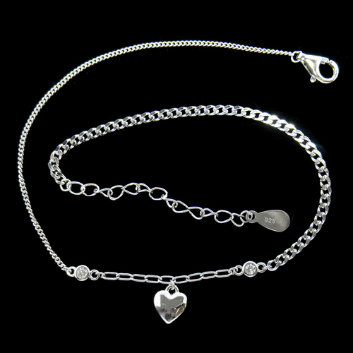 Silver Heart Shaped Zircon Anklet