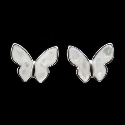 Silver Butterfly Shaped Enamel Ear Stubs