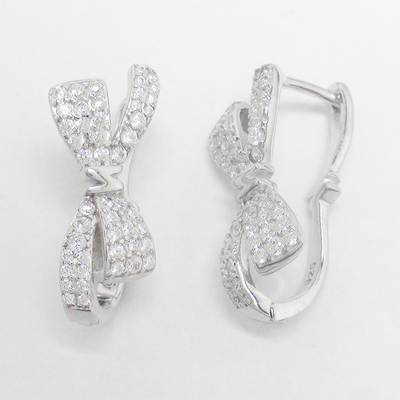 Silver Ribbon Shaped Zircon Huggies