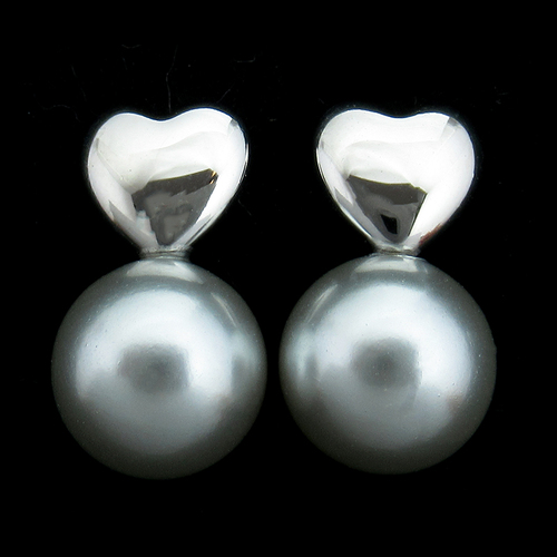 Silver Heart Shaped Pearl Earrings