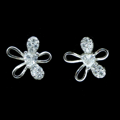Silver Flower Shaped Zircon Earrings