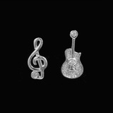 纯银音符小提琴镶石耳钉