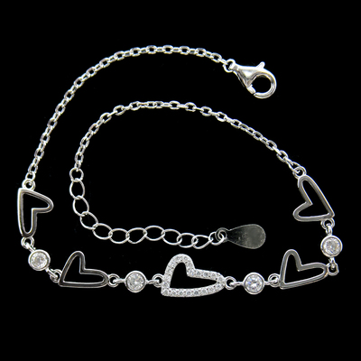 Silver Heart Shaped Zircon Bracelet