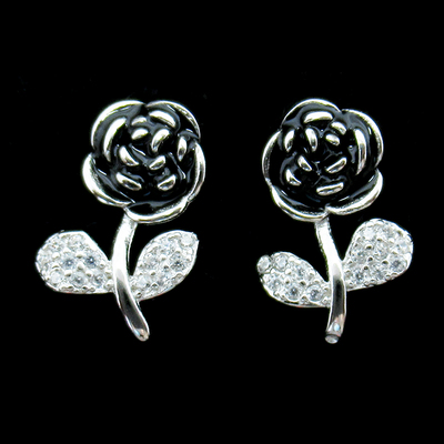 Silver Rose Shaped Enamel Earrings