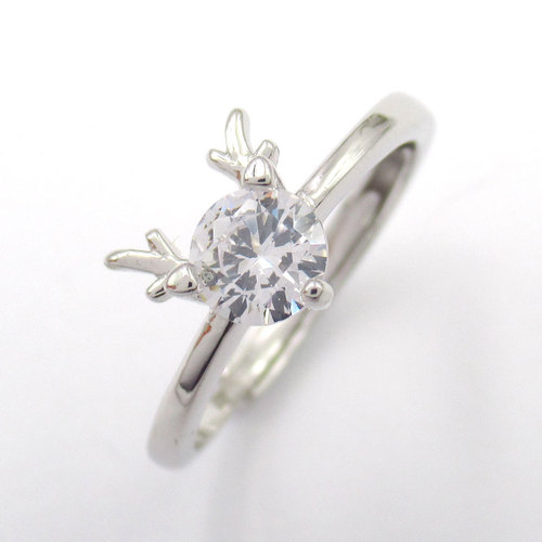 Silver Deer-Shaped Zircon Ring