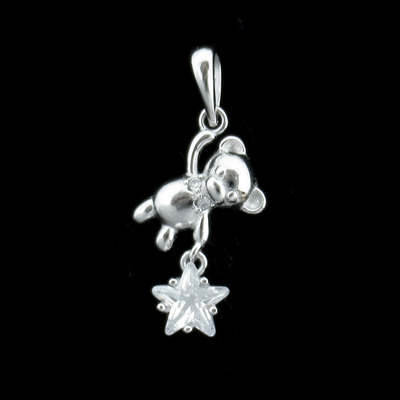 Silver Bear Shaped Zircon Pendant