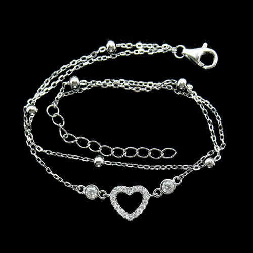 Silver Heart Shaped Zircon Bracelet
