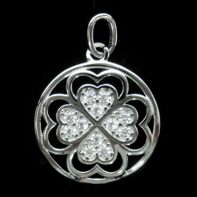 Silver Clover Shaped Zircon Pendant