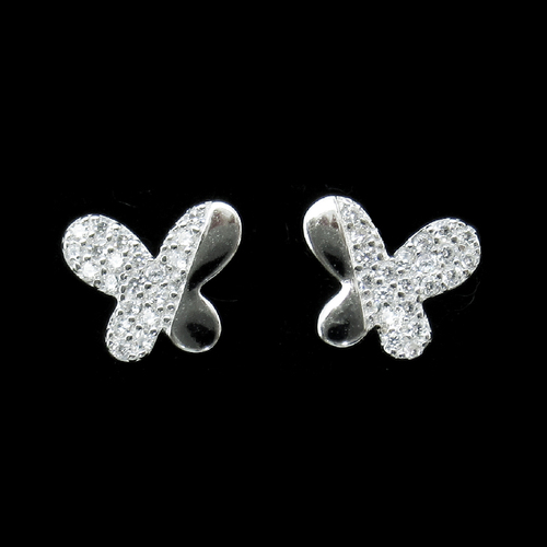 Silver Butterfly Shaped Zircon Ear Stubs