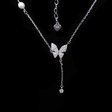Silver Butterfly Shaped Pearl Necklace