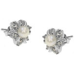 Silver Flower Shaped Pearl Ear Stubs