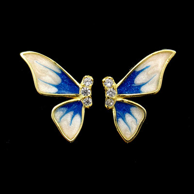 Silver Butterfly Shaped Enamel Ear Stubs