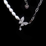 Silver Butterfly Shaped Pearl Necklace