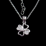 Silver Heart Shaped Clover Zircon Necklace