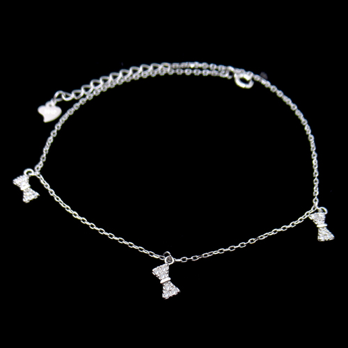 Silver Bow Zircon Anklet