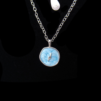 Silver Lightning Shaped Enamel Necklace