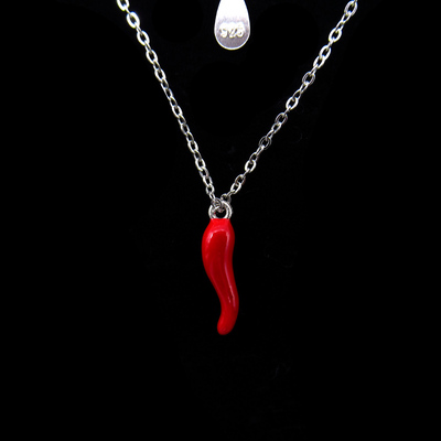 Silver Chili Shaped Enamel Necklace