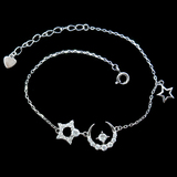Silver Star And Moon ShapedZircon Bracelet