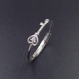 Silver Heart Shaped Key Zircon Ring