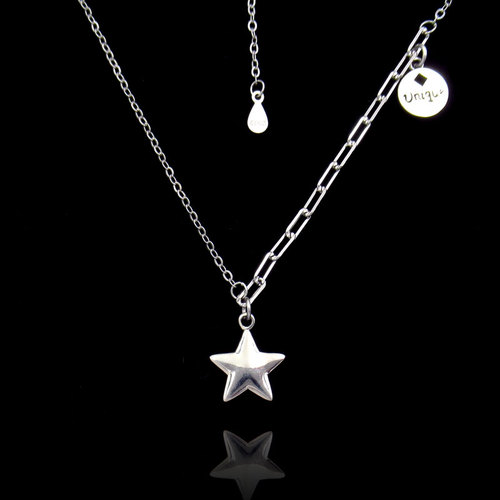 Silver Five-Pointed Star Shaped Plain Necklace