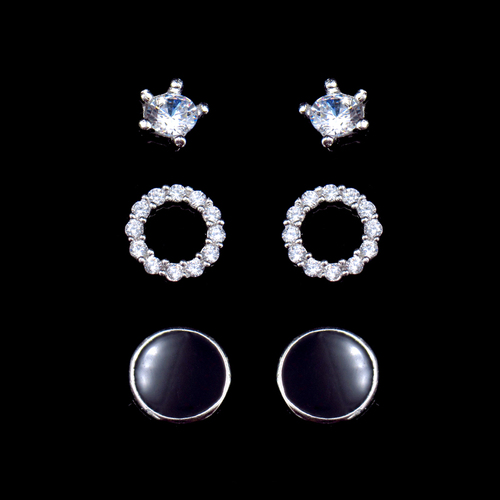 Silver Star Round Enamel Earrings