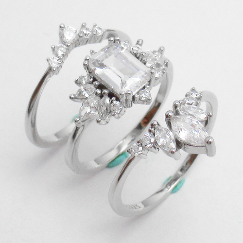 Silver Zircon Ring Triple Set