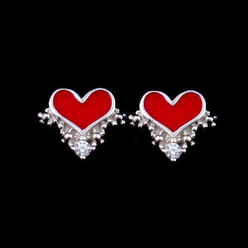 Silver Heart Shaped Enamel Earrings