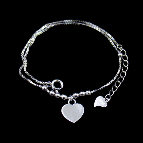 Silver Heart Plain Anklet