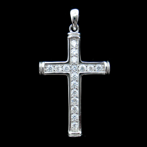 Silver Cross Shaped Zircon Pendant