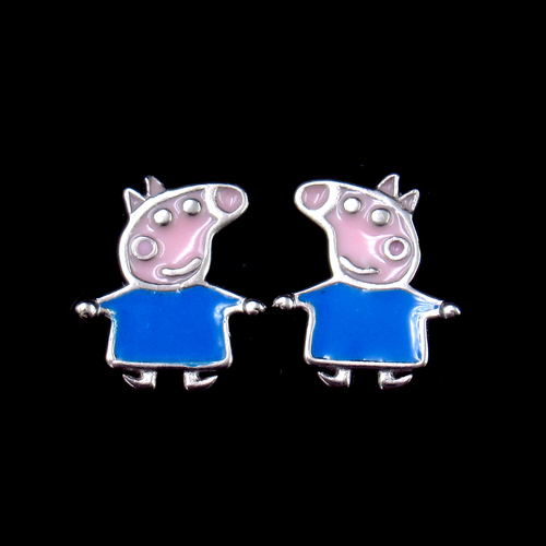 Silver Piggy Page Enamel Earrings
