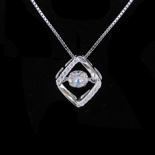 Silver Diamond Shaped SZircon Necklace