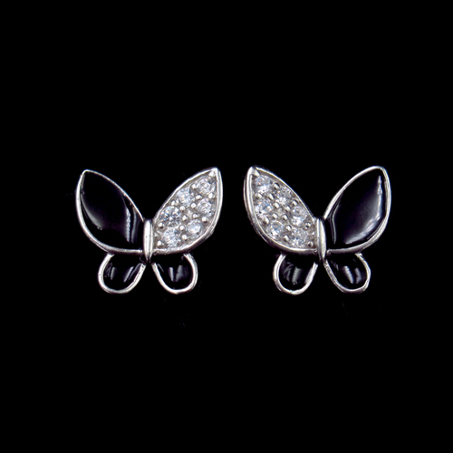 Silver Butterfly Enamel Earrings
