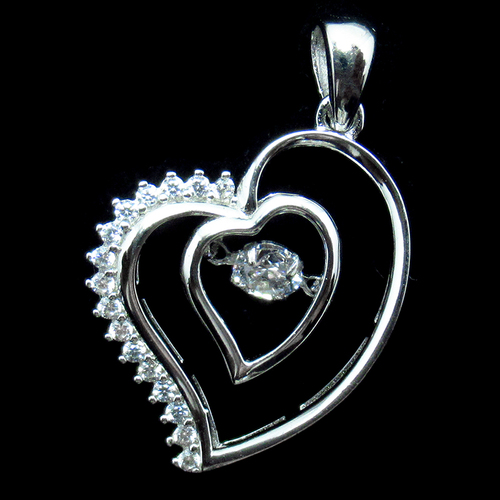 Silver Heart Shaped Zircon Pendant