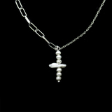 Silver Cross Shaped Pearl Necklace