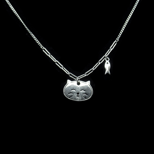 Silver Cat Shaped Enamel Necklace