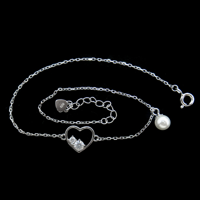 Silver Heart Shaped Pearl Anklet