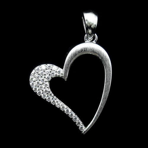 Silver Heart Shaped Zircon Pendant