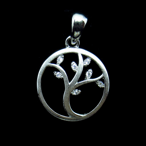 Silver Tree Shaped Zircon Pendant