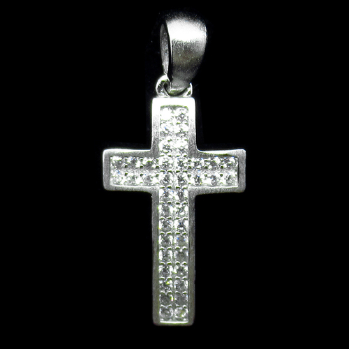 Silver Cross Shaped Zircon Pendant